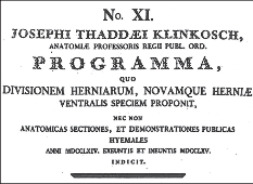 Obr. 3 – Práce J. T. Klinkosche z roku 1764, v níž najdeme první zmínku o hiátových herniích